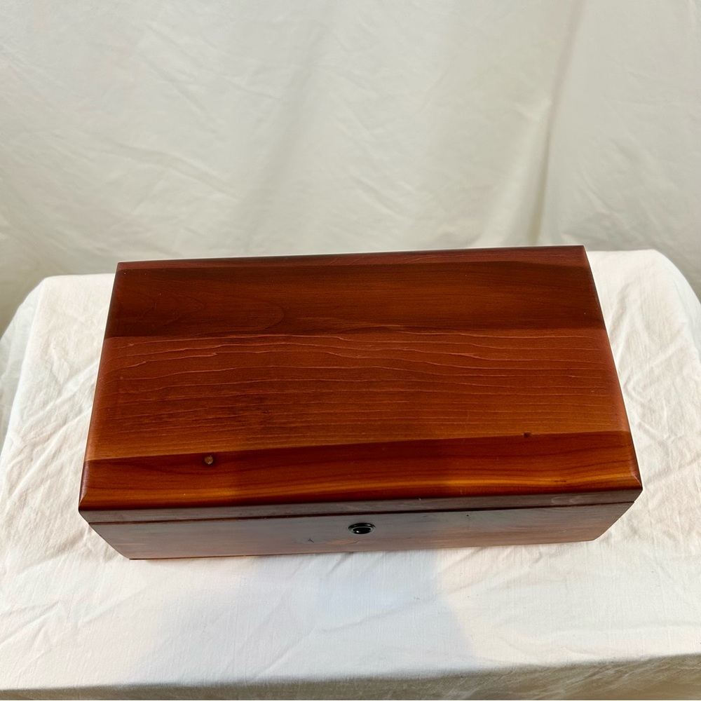 Vintage 1980s Cherry Stained Cedar Box w/ Built in Lock - Picture 2 of 9